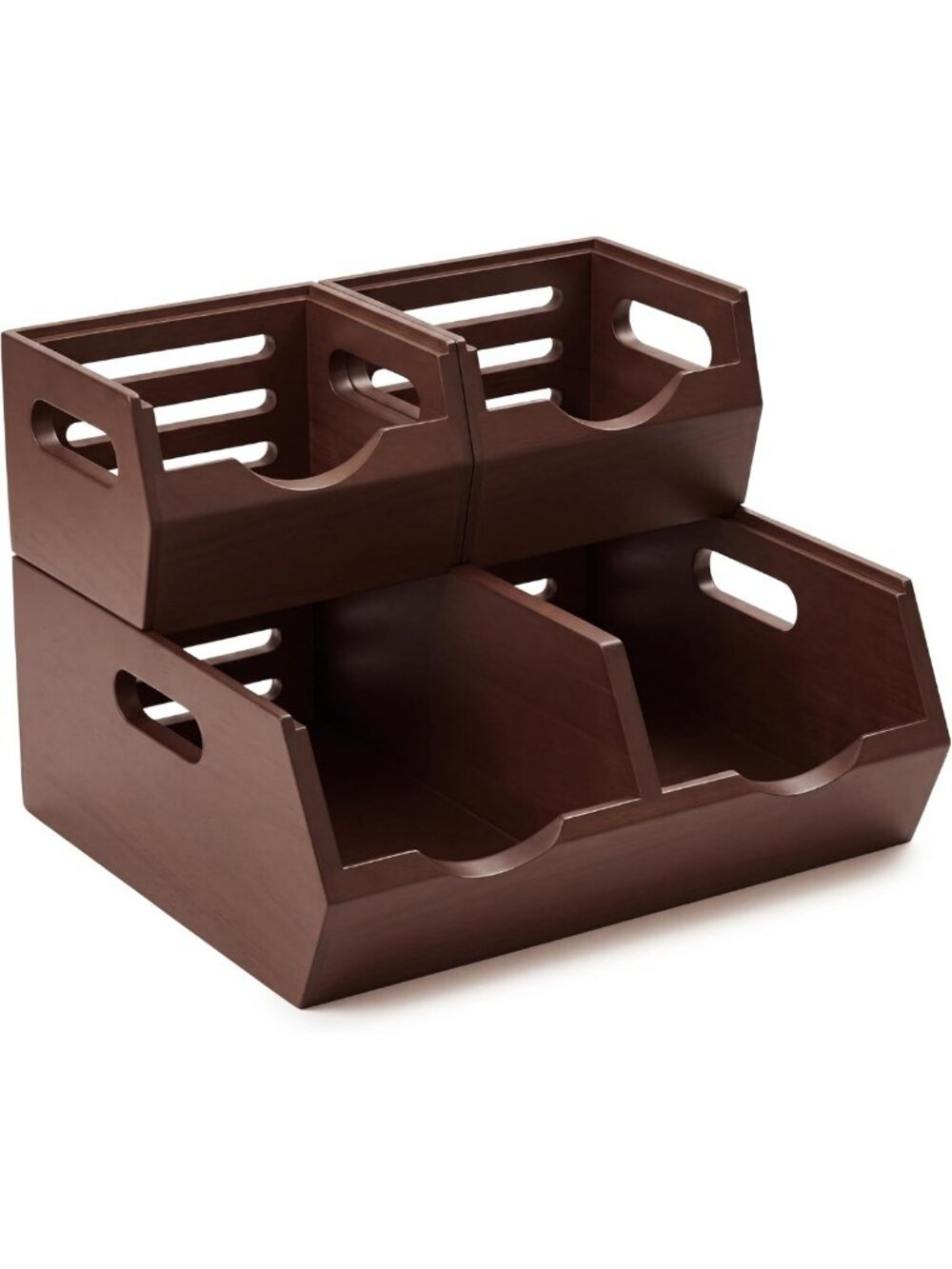 Stackable Solid Wood Storage Bins for Kitchen Pantry & Countertop - 3-Pack